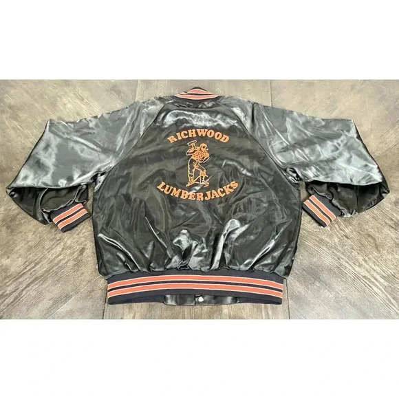 Vintage Rickwood Lumberjacks Satin Jacket Black & Orange Men's Large 42 44 USA - Picture 13 of 15